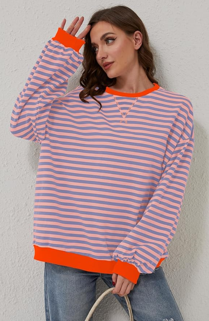 Dames Sweatshirt met Strepen en Contrasterende Accenten