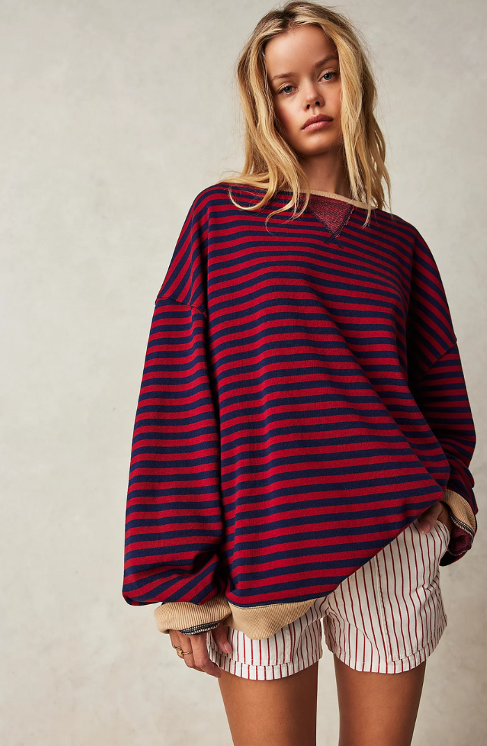Dames Sweatshirt met Strepen en Contrasterende Accenten