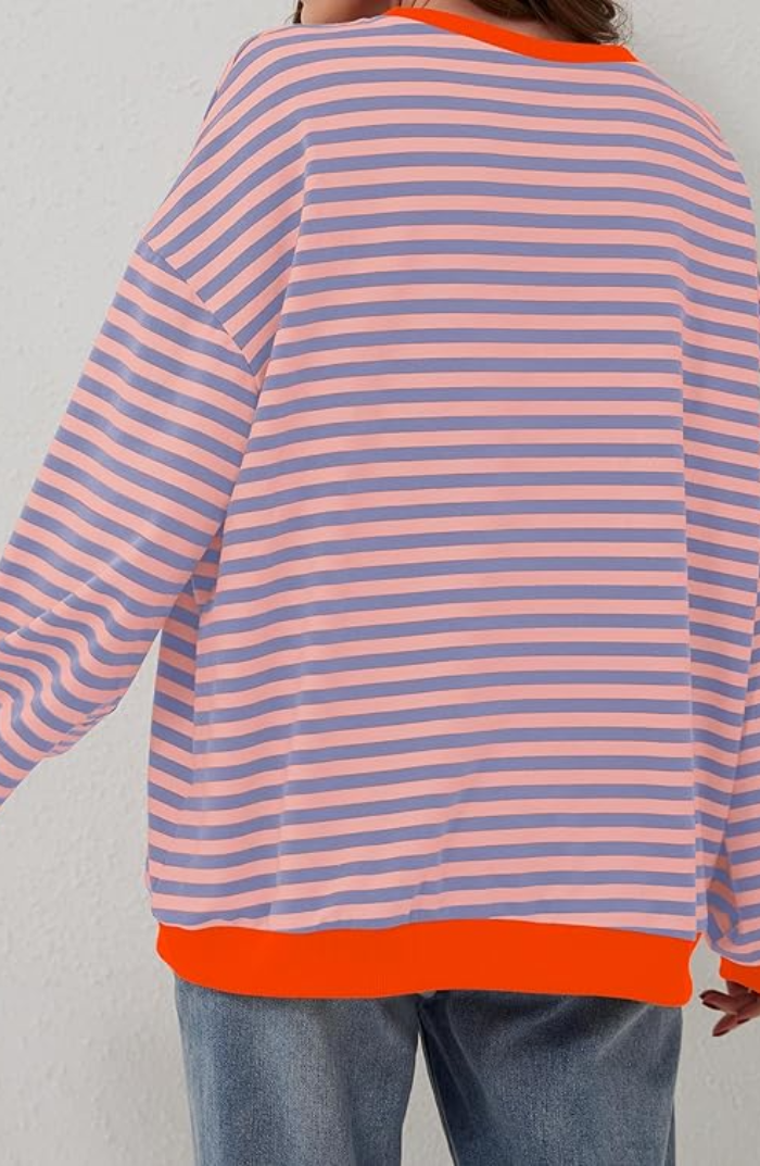 Dames Sweatshirt met Strepen en Contrasterende Accenten