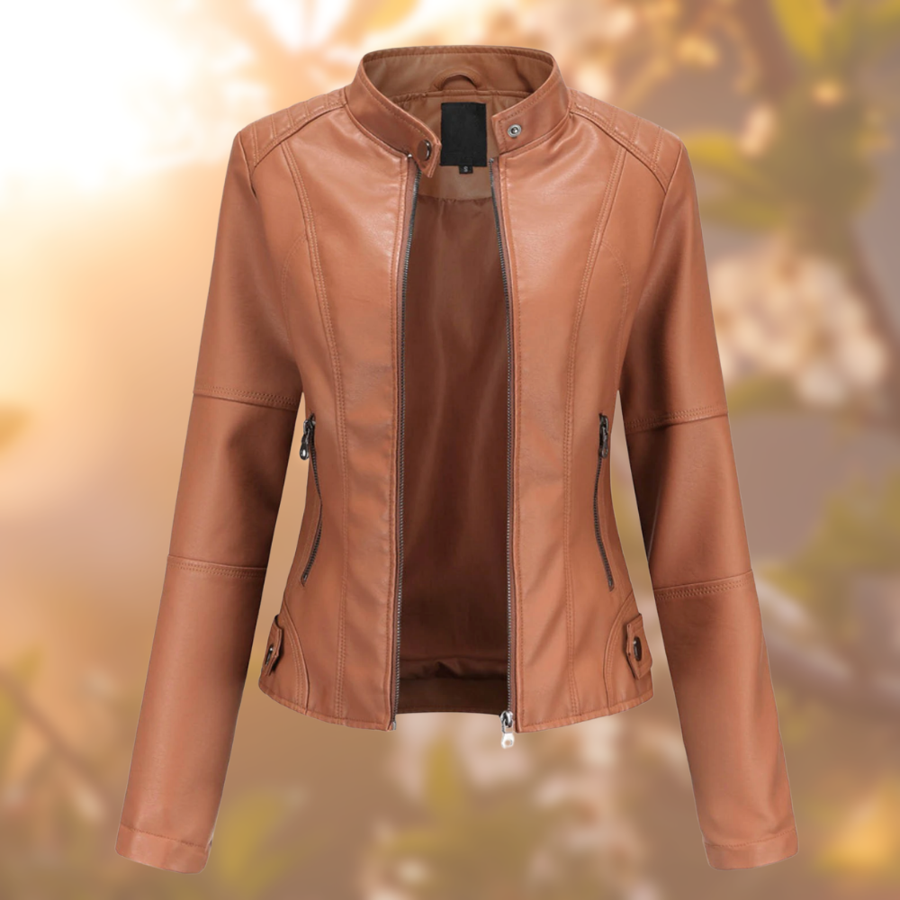 Dames Leren Jas – Met Ritssluiting en Lange Mouwen