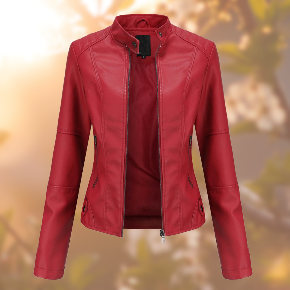 Dames Leren Jas – Met Ritssluiting en Lange Mouwen