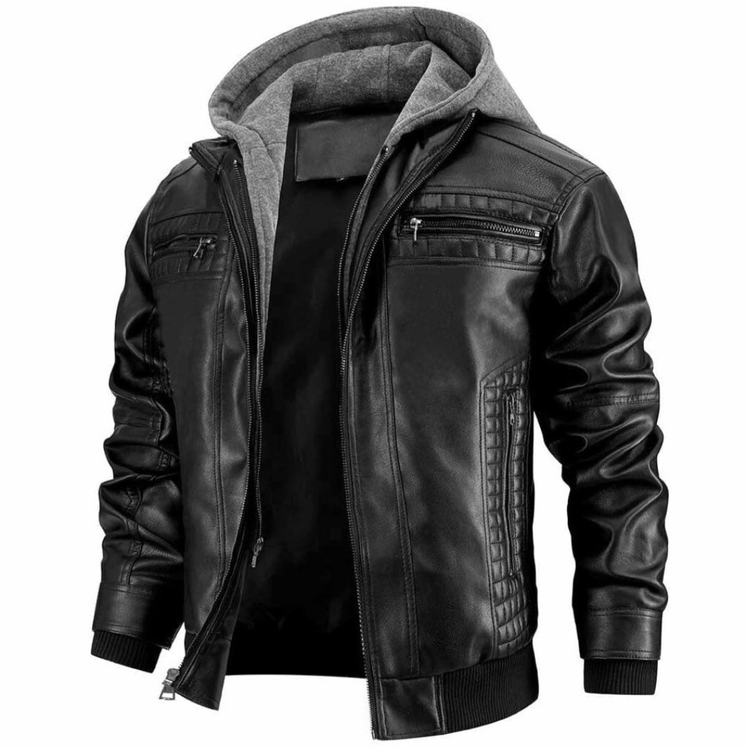 Heren Leren Jas – Retro Motorjack met Capuchon
