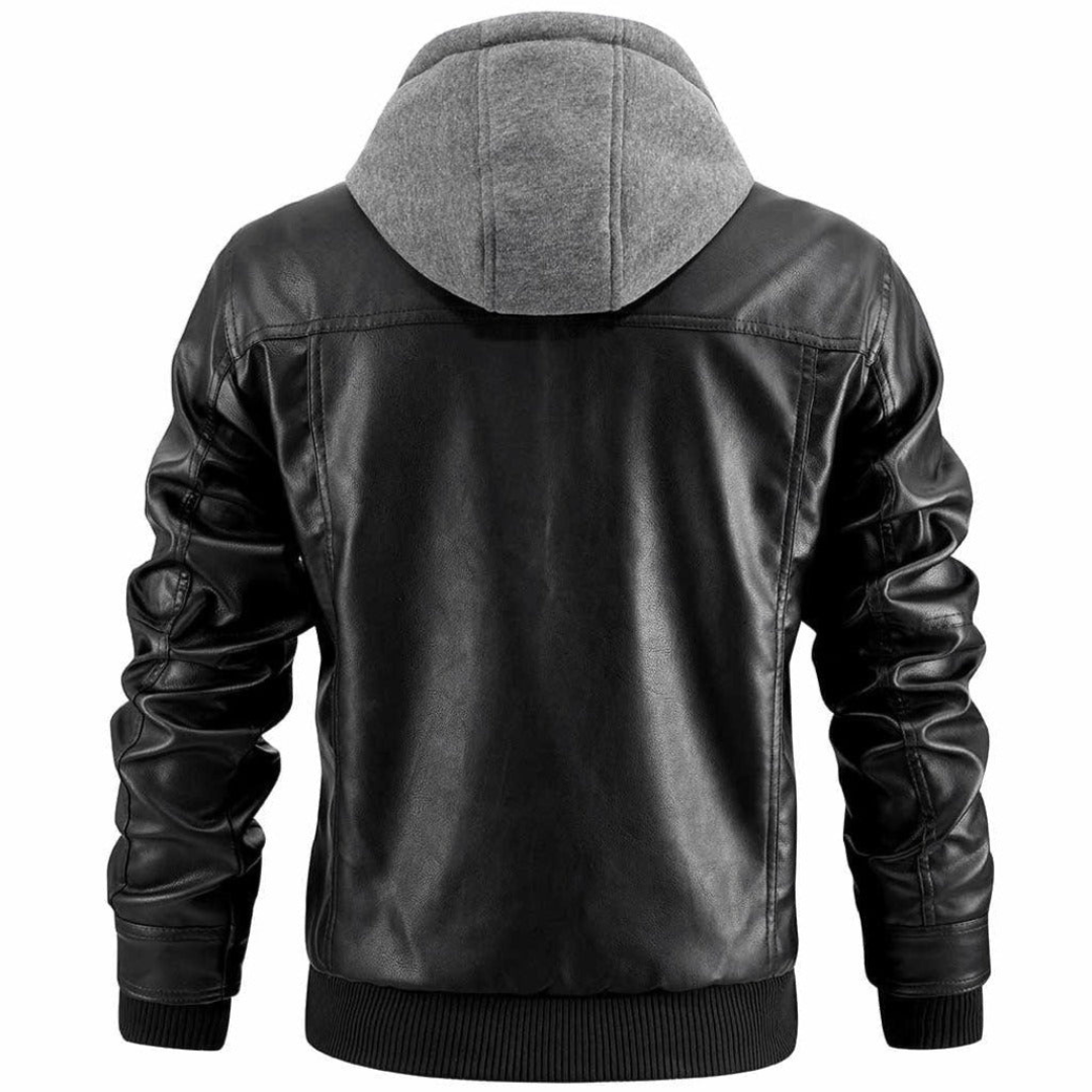 Heren Leren Jas – Retro Motorjack met Capuchon