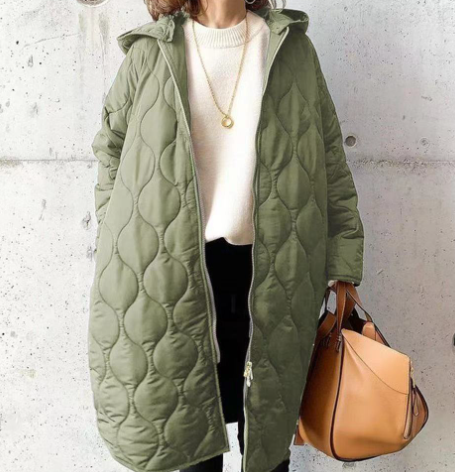 Dames Gewatteerde Lange Jas met Capuchon – Warm voor de Winter
