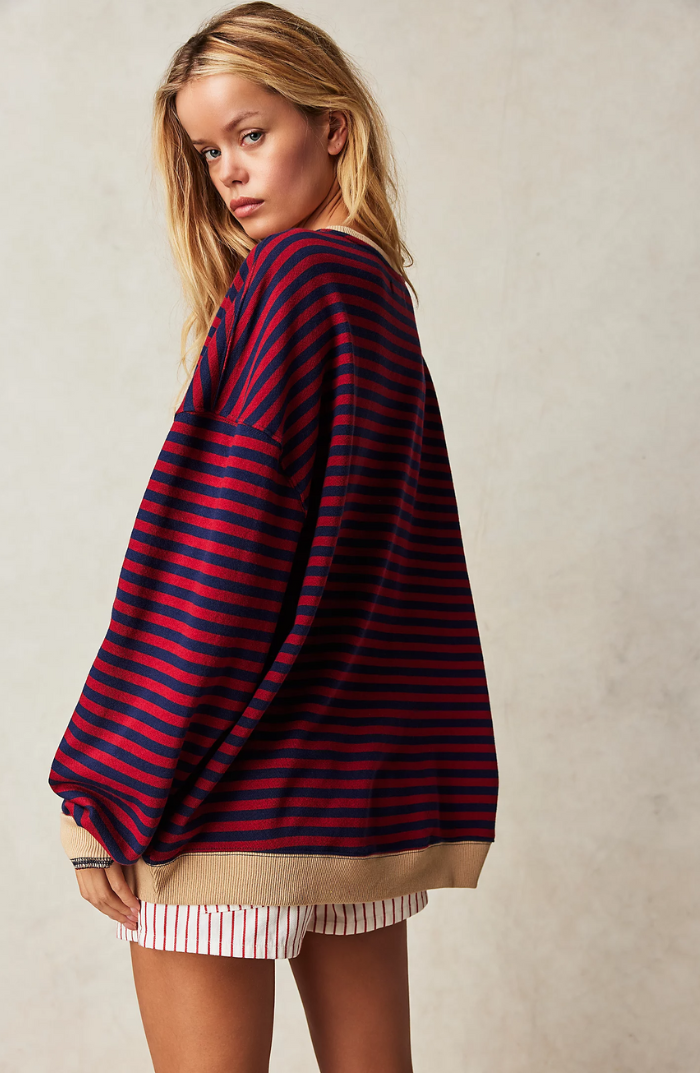Dames Sweatshirt met Strepen en Contrasterende Accenten