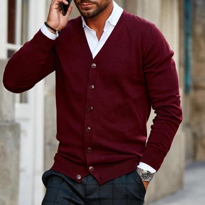 Heren Cardigan Vest – Gebreid met Lange Mouwen