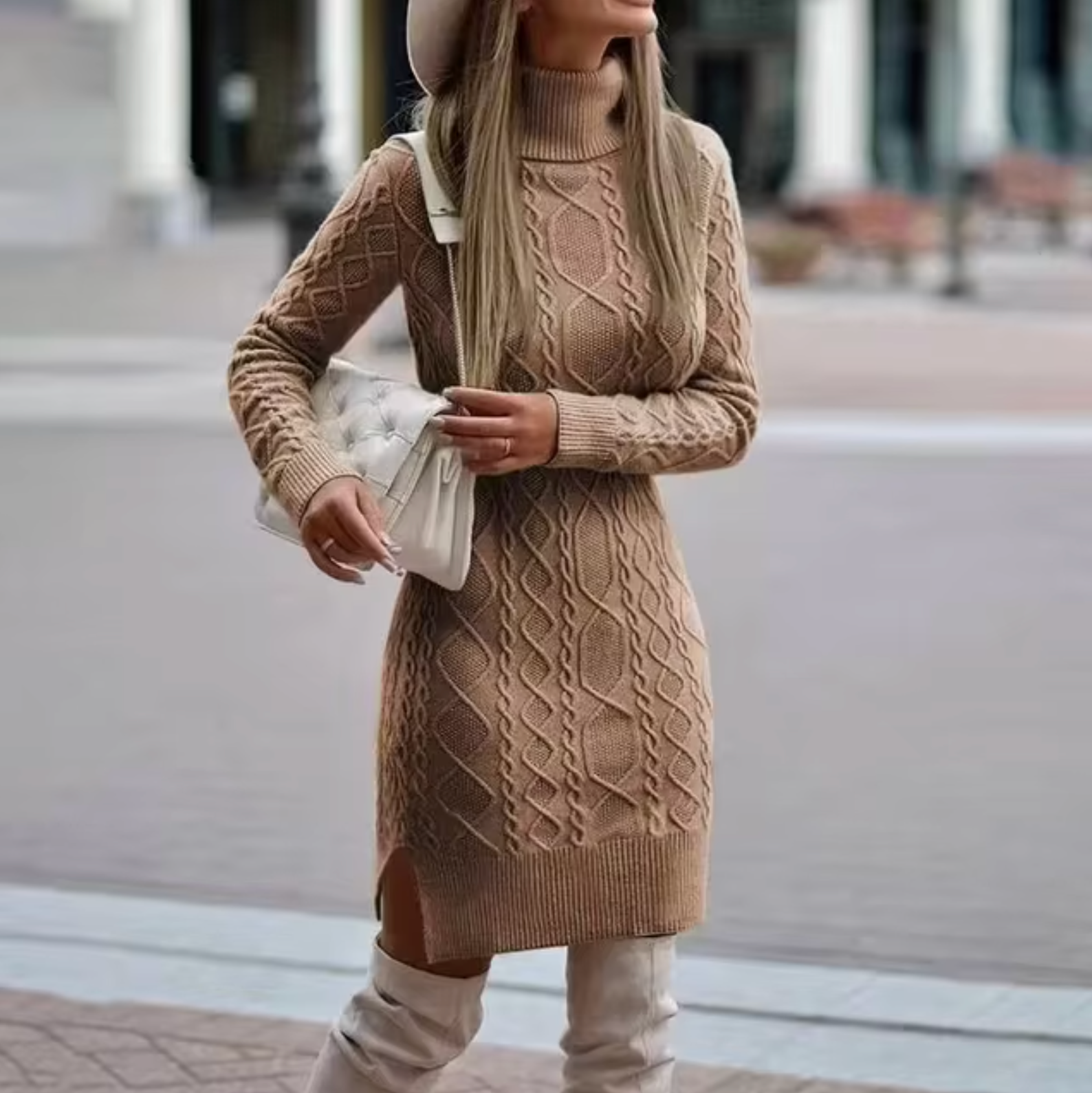 Gebreide Jurk voor Dames – Lange Mouwen en Midi Lengte