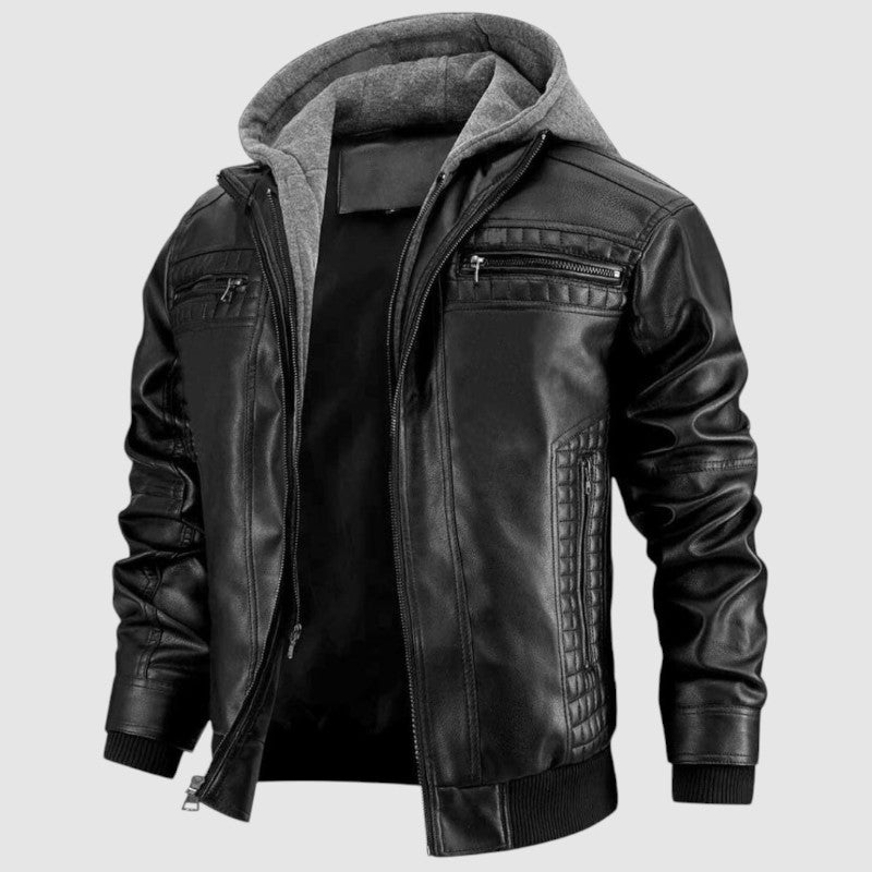 Heren Leren Jas – Retro Motorjack met Capuchon