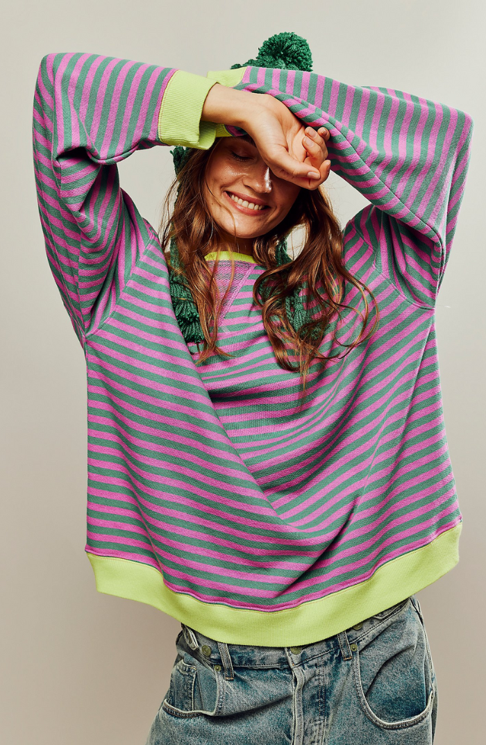 Dames Sweatshirt met Strepen en Contrasterende Accenten