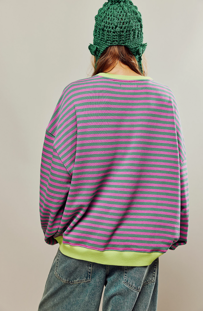 Dames Sweatshirt met Strepen en Contrasterende Accenten