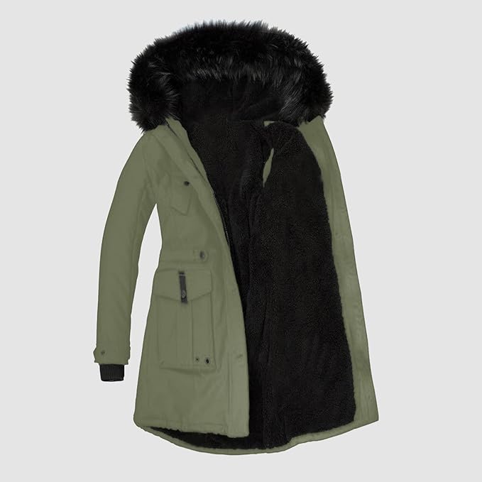 Dames Parka met Zwarte Imitatiebont