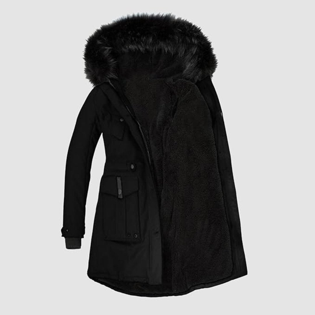 Dames Parka met Zwarte Imitatiebont