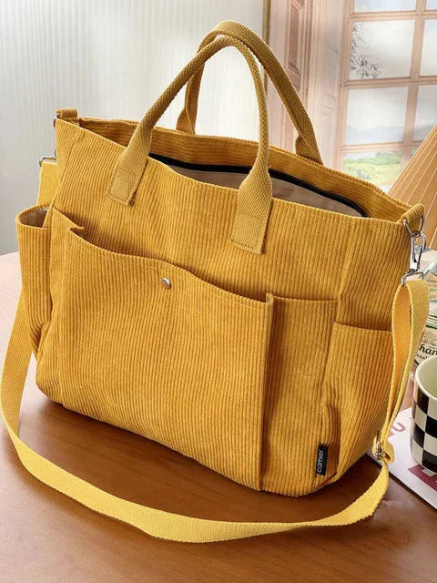 Corduroy Schoudertas met Trendy Ribstof en Praktische Indeling