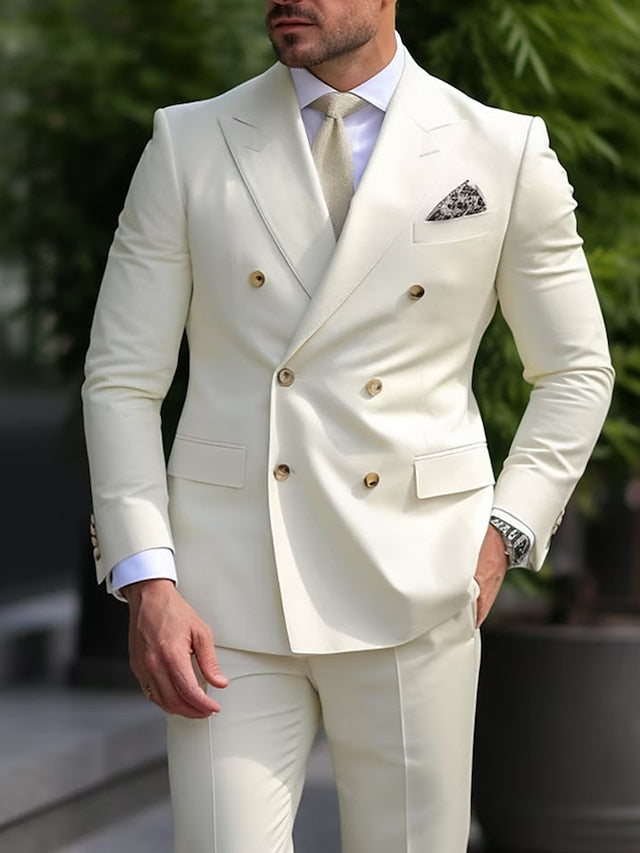 Heren Slim Fit Pak – Modern en Elegant Ivoorkleurig Kostuum voor Bruiloften