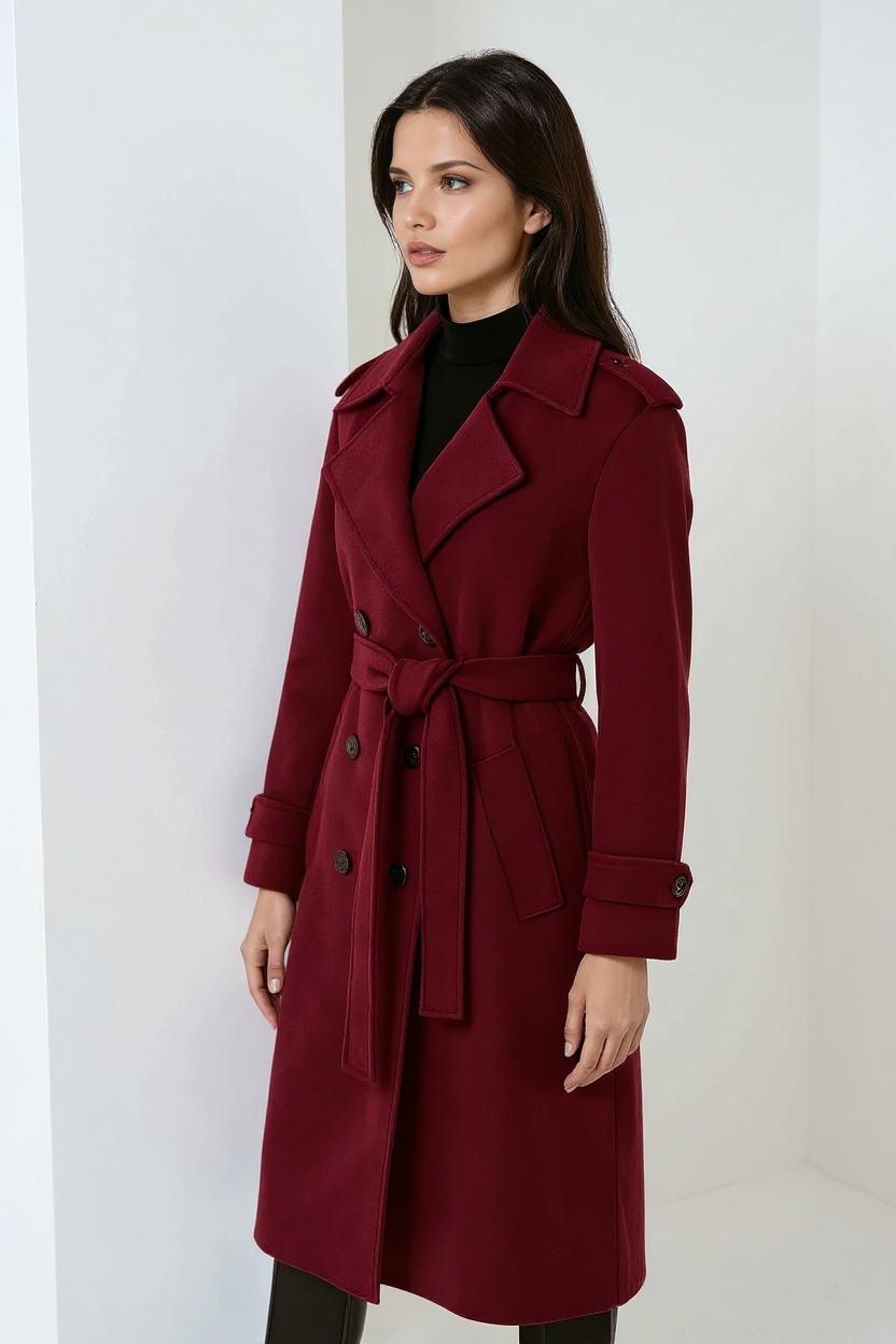 Dames Winterjas – Bourgondische Kleur Lang Model