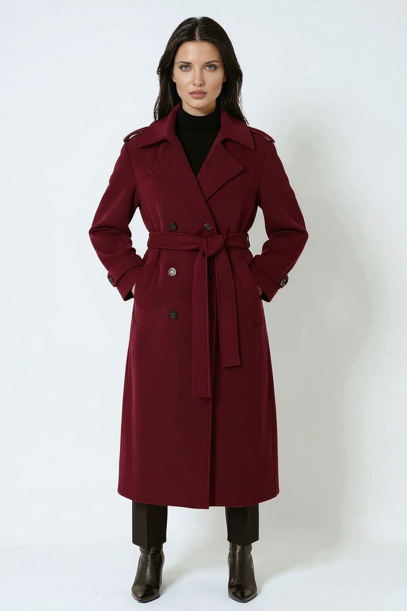 Dames Winterjas – Bourgondische Kleur Lang Model