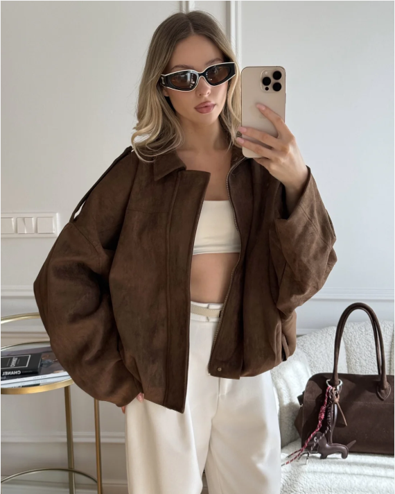 Dames Leren Jas – Oversized & Warm