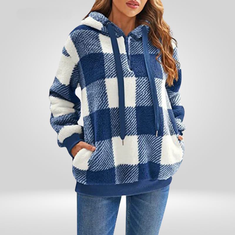 Dames Hoodie met Halve Rits en Ruitpatroon – Gebreid