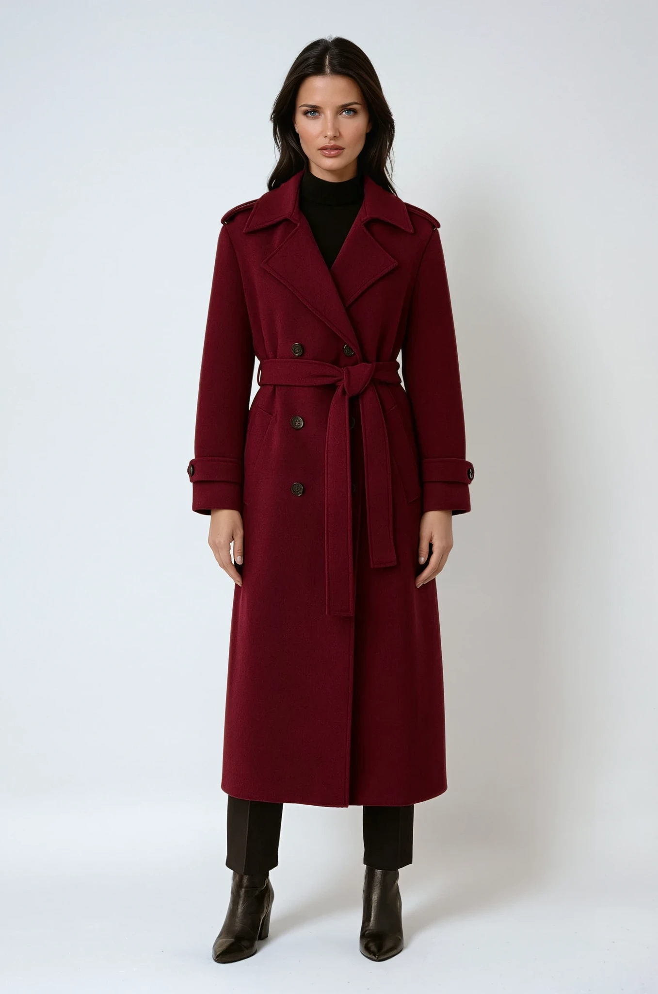 Dames Winterjas – Bourgondische Kleur Lang Model