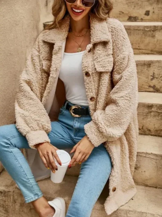 Oversized Dames Teddy Mantel – Winter